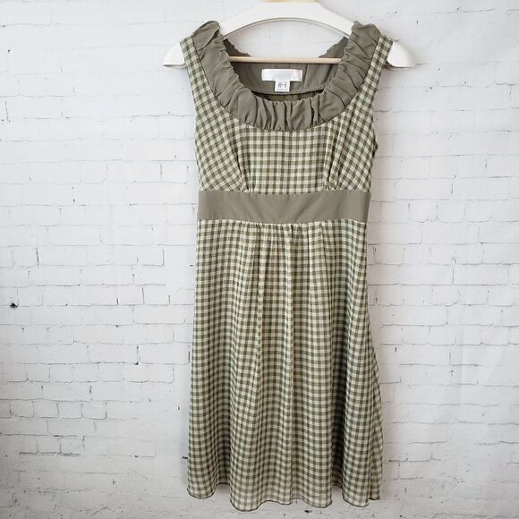 Mac & Jac Gingham Green White Plaid Checked Dress Cottage Core Sheath Tie Bow - Picture 1 of 10